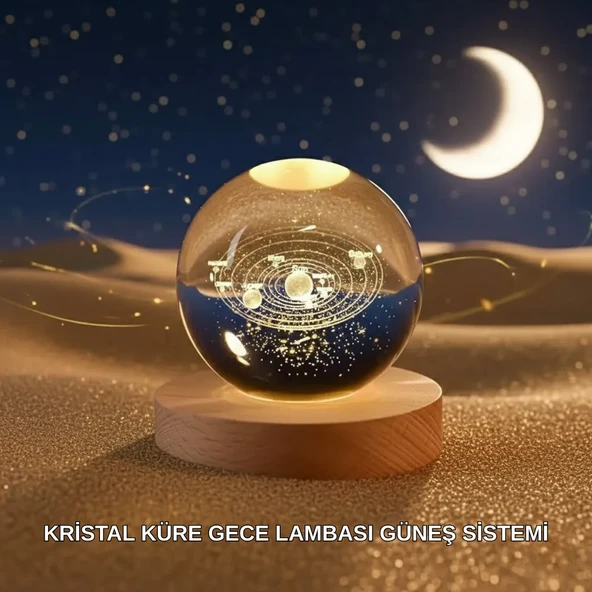 Dekoratif LED Kristal Küre Ahşap Altlıklı Şık Gece Lambası ürün görseli 1