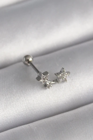 316L Çelik Gümüş Renk Zirkon Taşlı Yıldız Tragus Piercing ürün görseli 1