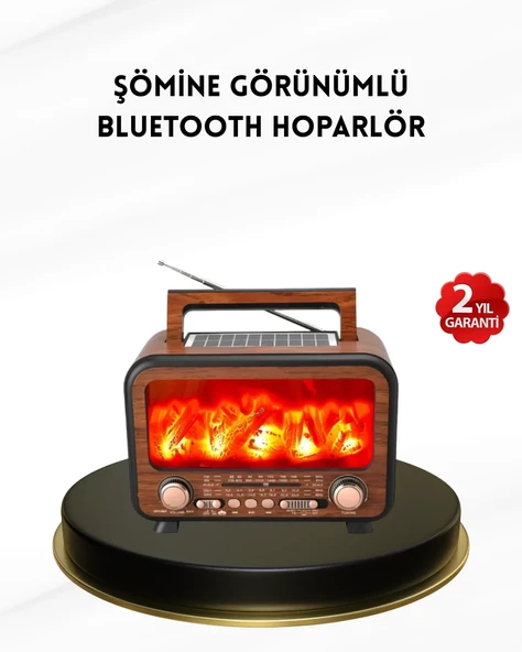 Alev Işığı Efektli Solar Bluetooth Hoparlör Radyo Destekli Taşınabilir Model ürün görseli 1