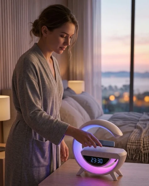 Çok Fonksiyonlu Kablosuz Şarjlı Saat Hoparlör RGB Işık ve Alarm Özellikli ürün görseli 1