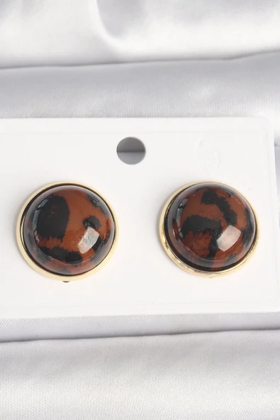Pirinç Gold Renk 3D Daire Leopar Model Kadın Küpe ürün görseli 1