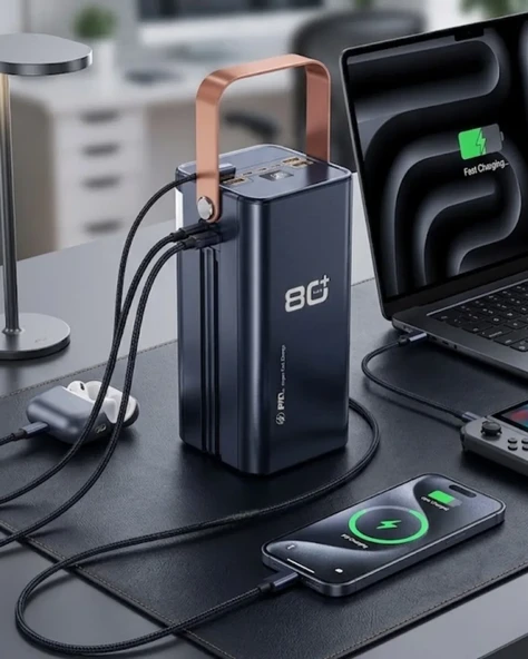 80000 mAh Taşınabilir Powerbank Süper Hızlı Şarj Çoklu Çıkış ve LED Göstergeli ürün görseli 1