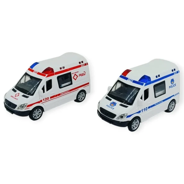 Polis Ambulans Arabası Işıklı Sesli Sürtmeli Plastik 2li Set 15cm ürün görseli 1