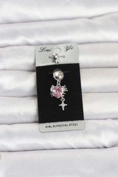 316L Cerrahi Çelik Pembe Zirkon Taşlı Model Göbek Piercing ürün görseli 1