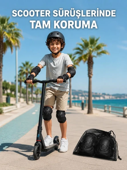 Çocuk Kaykay Paten Scooter Bisiklet Koruyucu Dizlik Seti 2 Adet Siyah ürün görseli 1