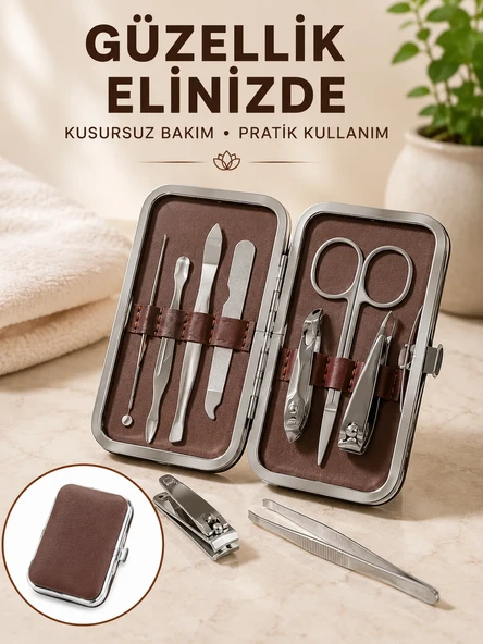 7 Parça Paslanmaz Çelik Manikür ve Pedikür Seti Çantalı Profesyonel ürün görseli 1