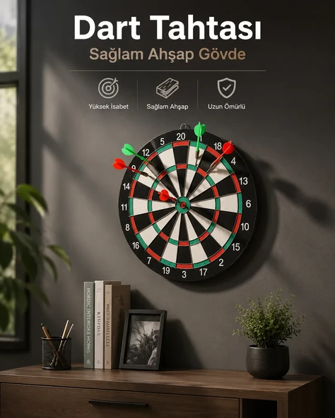 Duvara Monte Sağlam Ahşap Gövdeli Dart Tahtası Ev ve Oyun Alanları İçin 17 İnç ürün görseli 1