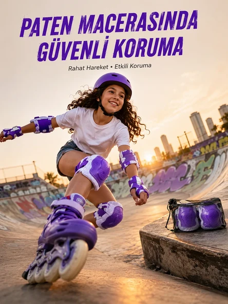 Mor Çocuk Koruyucu Dizlik Dirseklik ve El Bilek Koruyucu ürün görseli 1