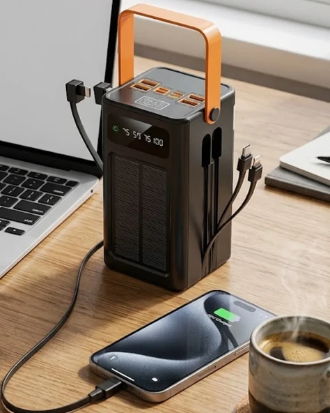 Güneş Enerjili Taşınabilir Powerbank Yüksek Kapasiteli Hızlı Şarj Özellikli ürün görseli 1