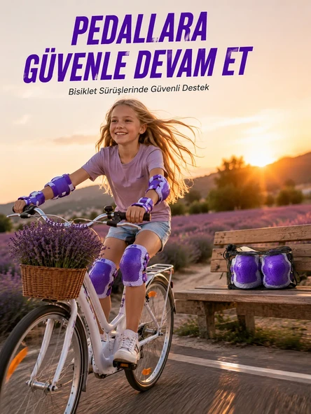Mor Çocuk Kaykay Paten Scooter Bisiklet Koruyucu Dizlik Seti ürün görseli 1