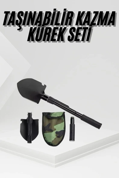 Katlanır Portatif Kazma Kürek Seti Portatif Çelik Taşıma Çantalı Pusulalı ürün görseli 1