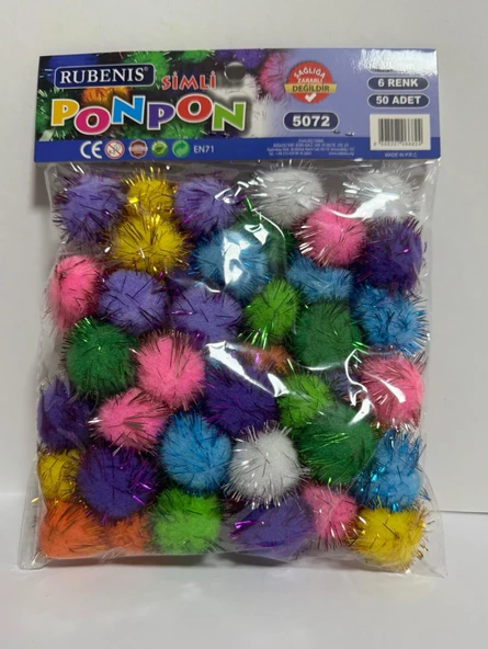 Ponpon 6 Renk 30 mm Metalik Karışık 50’li ürün görseli 1