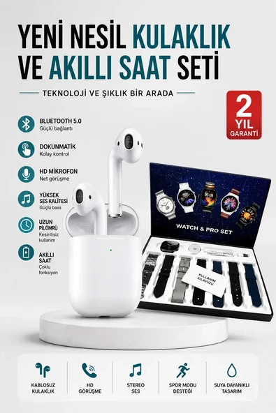 2025 Model Akıllı Saat ve 2.Nesil TWS Bluetooth Kulaklık Yüksek Ses Kaliteli ürün görseli 1