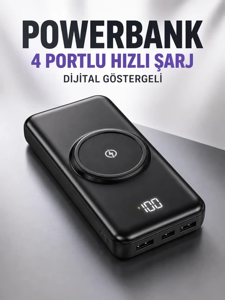 10.000 Mah Powerbank 4 Portlu Hızlı Şarj Dijital Göstergeli ürün görseli 1