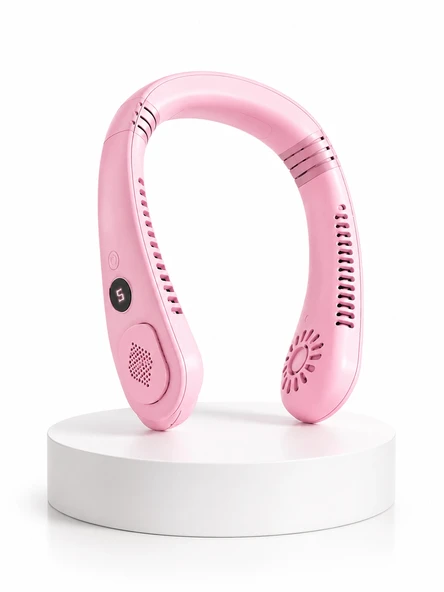 Pembe Şarjlı Boyun Fanı 5 Kademeli Hız Ayarlı Taşınabilir Boyun Tipi Fan - Resim 5