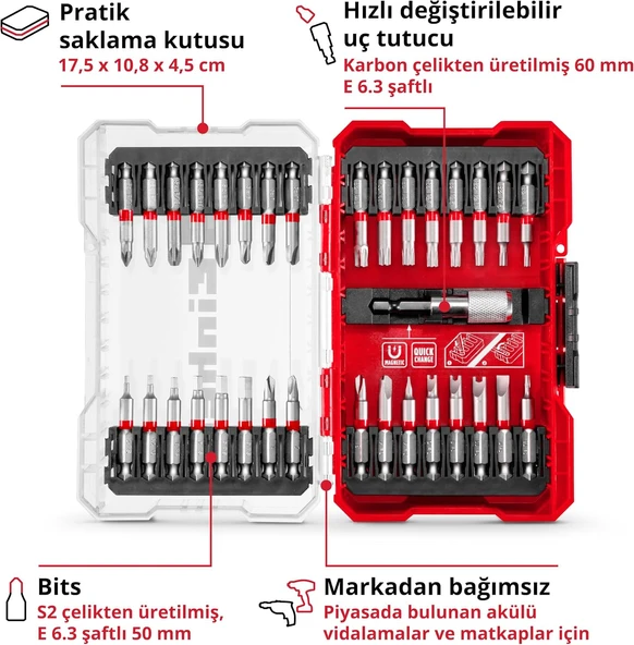 Einhell vidalama uç seti 33 parça M-CASE kutu - 118903 - Resim 4