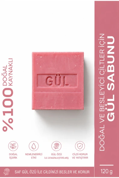 Saf Gül Özlü Gül Sabunu 120 g | Doğal Kaynaklı El, Yüz ve Vücut Sabunu, Nemlendirici Etkili ürün görseli 1