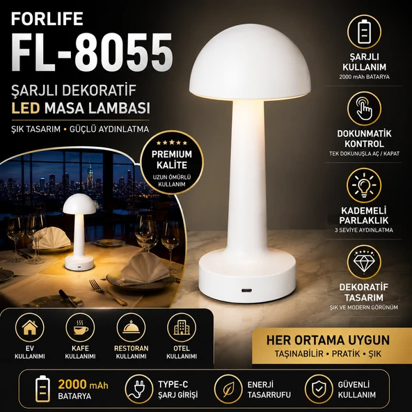 Forlife FL-8055 Mix Şarjlı Led Masa Lambası BEYAZ ürün görseli 1