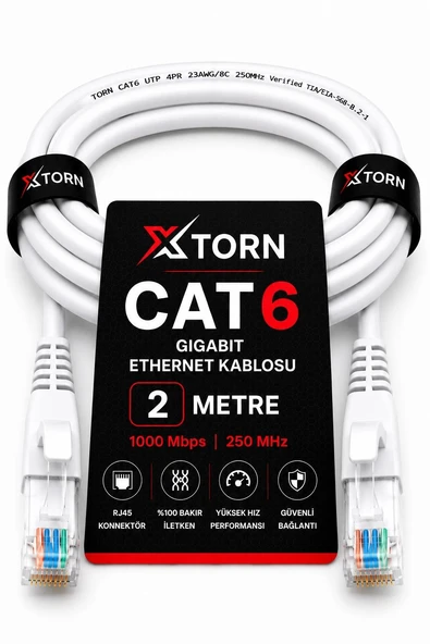 TORN CAT6 Ethernet Kablosu 2 Metre RJ45 LAN İnternet Modem Router Bilgisayar Kablosu ürün görseli 1