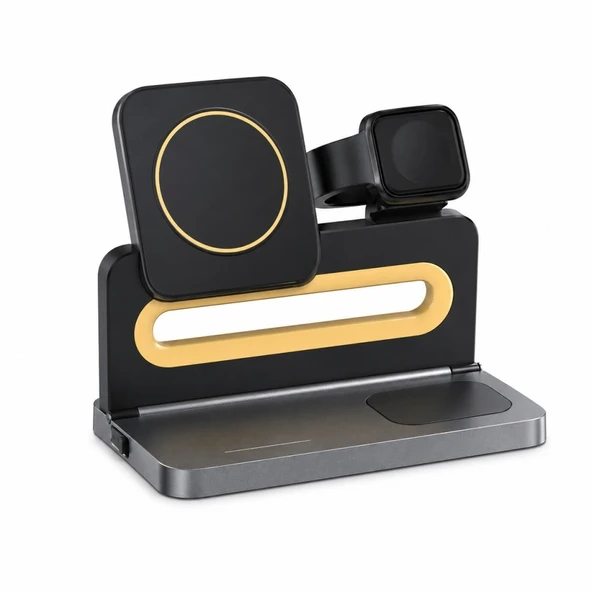 Bix TPS02 Gece Işıklı Çok Fonksiyonlu 3’ü 1 Arada Akıllı Telefon, Akıllı Saat ve TWS Kulaklıklar için Manyetik 15W Şarj Standı iPhone Airpods ve Apple Watch Uyumlu ürün görseli 1