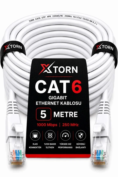TORN CAT6 Ethernet Kablosu 5 Metre RJ45 LAN İnternet Modem Router Bilgisayar Kablosu ürün görseli 1
