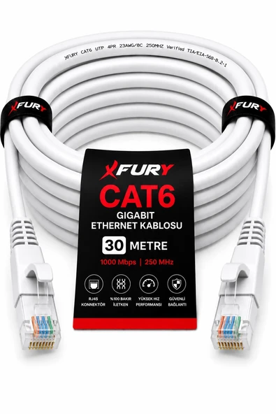 FURY CAT6 Ethernet Kablosu 30 Metre RJ45 LAN İnternet Modem Router Bilgisayar Kablosu ürün görseli 1