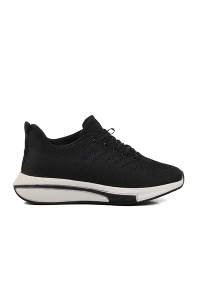 Siyah Beyaz Triko Bağcıklı Unisex Spor Ayakkabı ürün görseli 1