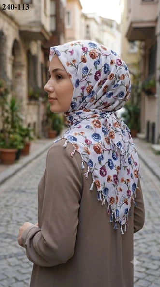 Dolce Life Desenli Sökme Boncuklu Eşarp 240-113 ürün görseli 1