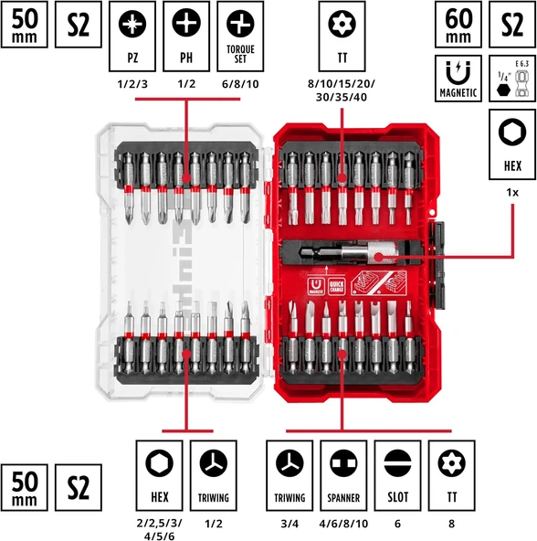 Einhell vidalama uç seti 33 parça M-CASE kutu - 118903 - Resim 3