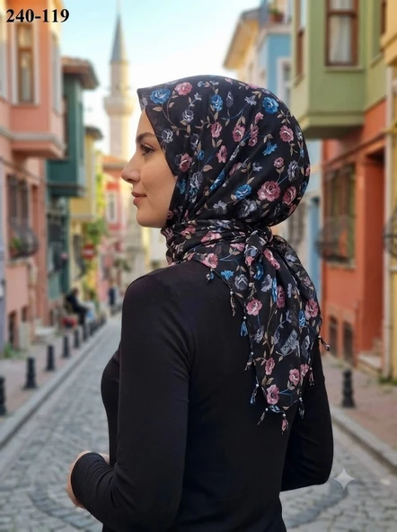 Dolce Life Desenli Sökme Boncuklu Eşarp 240-119 ürün görseli 1