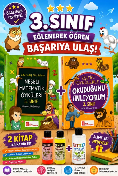 3.Sınıf Neşeli Matematik Öyküleri + Eğitici Öykülerle Okuduğumu Anlıyorum (Slime Set Hediyeli) ürün görseli 1