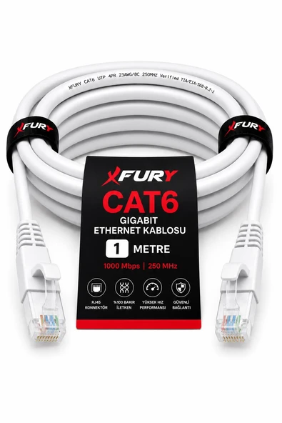 FURY CAT6 Ethernet Kablosu 1 Metre RJ45 LAN İnternet Modem Router Bilgisayar Kablosu ürün görseli 1