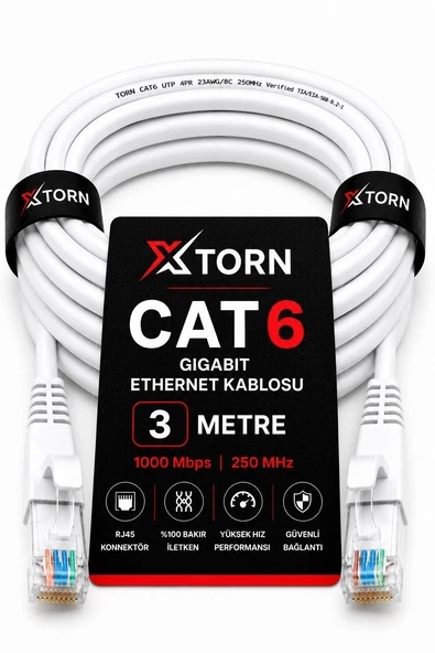 TORN CAT6 Ethernet Kablosu 3 Metre RJ45 LAN İnternet Modem Router Bilgisayar Kablosu ürün görseli 1