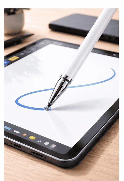 Vivo Y15S Uyumlu Dokunmatik Stylus Kalem Disk Uçlu Hassas Beyaz Tablet Telefon Çizim Kalemi ürün görseli 1