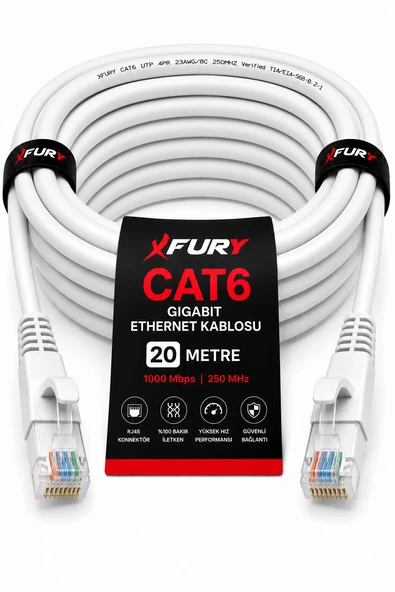 FURY CAT6 Ethernet Kablosu 20 Metre RJ45 LAN İnternet Modem Router Bilgisayar Kablosu ürün görseli 1
