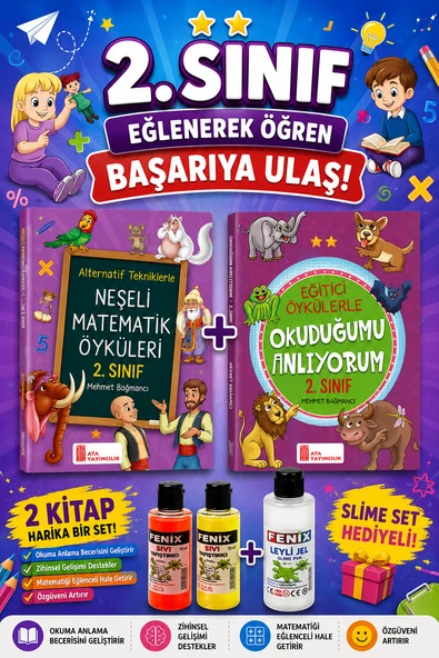 2.Sınıf Neşeli Matematik Öyküleri + Eğitici Öykülerle Okuduğumu Anlıyorum (Slime Set Hediyeli) ürün görseli 1
