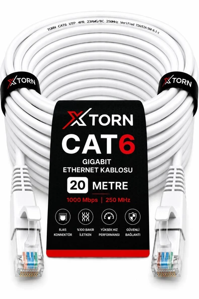 TORN CAT6 Ethernet Kablosu 20 Metre RJ45 LAN İnternet Modem Router Bilgisayar Kablosu ürün görseli 1