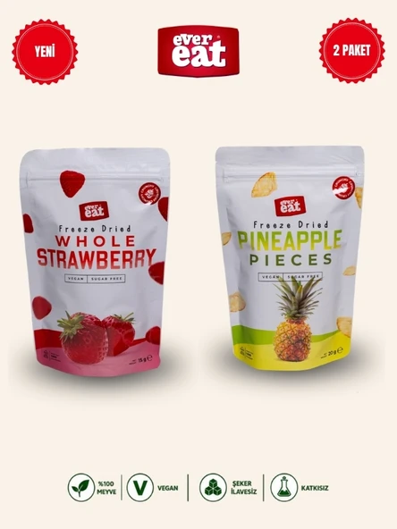 Evereat Çilek Ananas Freeze Dry Meyve Cipsi 2'li Paket Doğal Sağlıklı Atıştırmalık ürün görseli 1