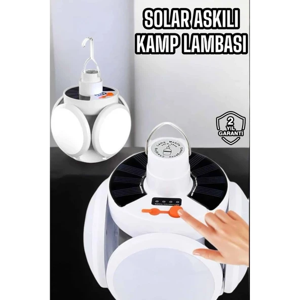 Katlanabilir Taşınabilir Kamp Lambası Işıldak Beyaz Işık Güneş Enerjili Solar Aydınlatma ürün görseli 1