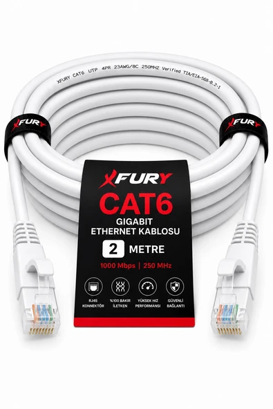 FURY CAT6 Ethernet Kablosu 2 Metre RJ45 LAN İnternet Modem Router Bilgisayar Kablosu ürün görseli 1