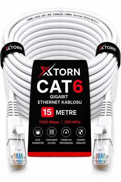 TORN CAT6 Ethernet Kablosu 15 Metre RJ45 LAN İnternet Modem Router Bilgisayar Kablosu ürün görseli 1