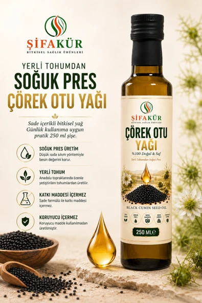 Şifakür Çörek Otu Yağı (Çörekotu) 250 ml Soğuk Pres Yerli Tohum Katkısız Cam Şişe ürün görseli 1
