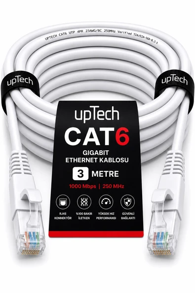 UPTECH CAT6 Ethernet Kablosu 3 Metre RJ45 LAN İnternet Modem Router Bilgisayar Kablosu ürün görseli 1