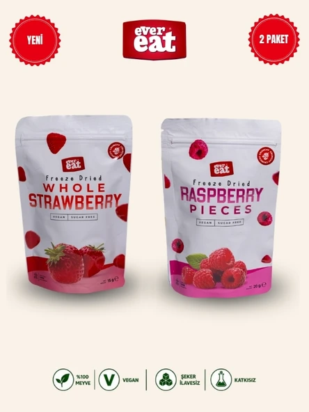 Evereat Çilek-Frambuaz Freeze Dry Meyve Cipsi 2'li Paket Doğal Sağlıklı Atıştırmalık ürün görseli 1