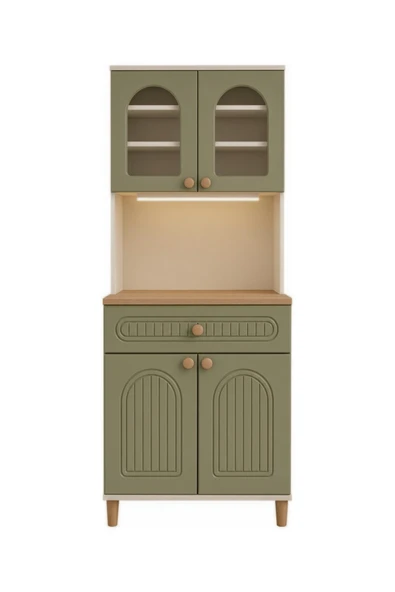 Barista LED Aydınlatmalı Kahve Köşesi Dolabı Retro Büfe 195cm MDF Yeşil ürün görseli 1