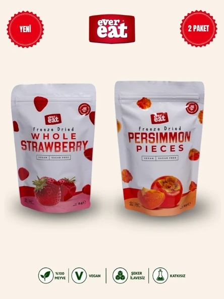 Evereat Çilek-Hurma Freeze Dry Meyve Cipsi 2'li Paket Doğal Sağlıklı Atıştırmalık ürün görseli 1