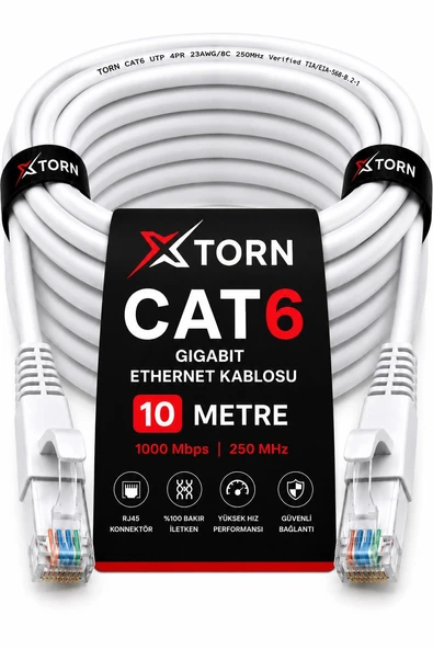 TORN CAT6 Ethernet Kablosu 10 Metre RJ45 LAN İnternet Modem Router Bilgisayar Kablosu ürün görseli 1