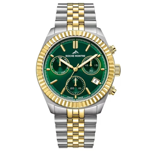 ROCHE MONTRE RMG6000-06 SWISS MADE SAFİR CAM YEŞİL KADRAN ALTIN KAPLAMA ERKEK KOL SAATİ ürün görseli 1