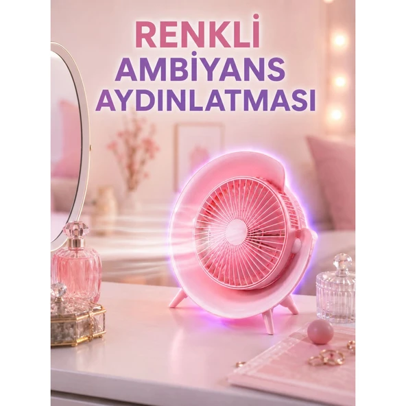 3 Hız Ayarlı USB Şarjlı RGB Masa Fanı ürün görseli 1