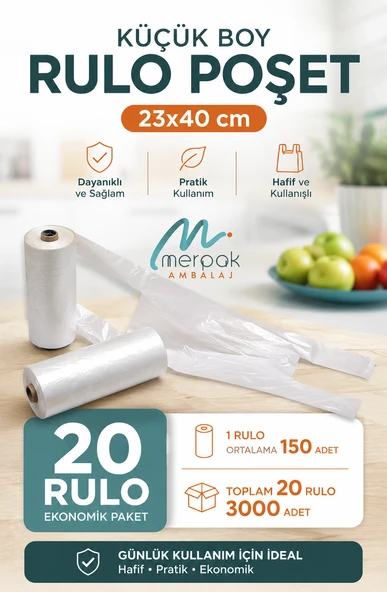 Rulo Poşet Küçük Boy 20 Rulo Hışır Atlet Poşet Market Manav Poşeti Çöp Poşeti ürün görseli 1